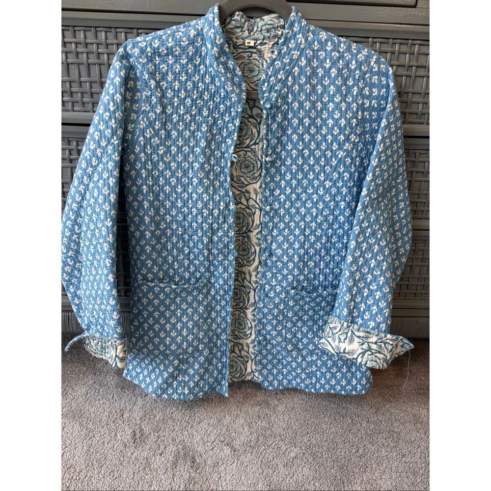 NWOT Boutique reversible quilted jacket, Med $128 cottagecore coastal - Picture 3 of 9